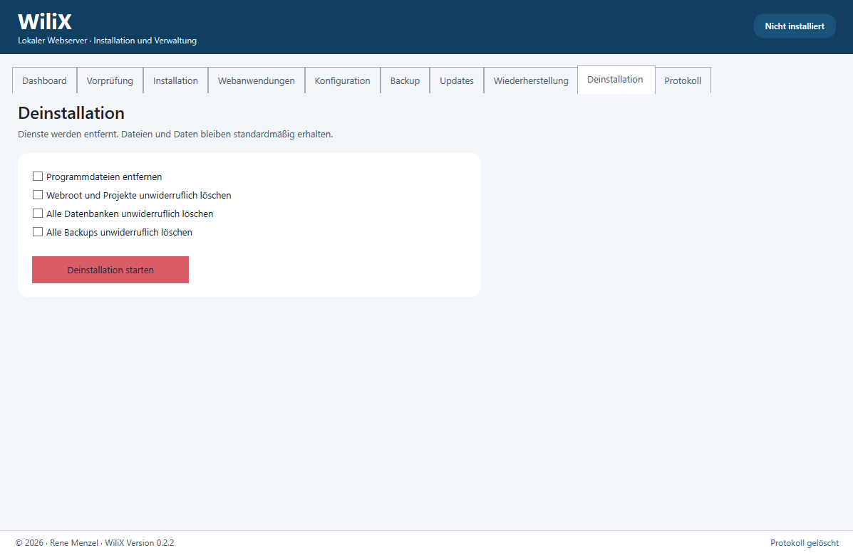 Screenshot zu WiliX lokaler Webserver