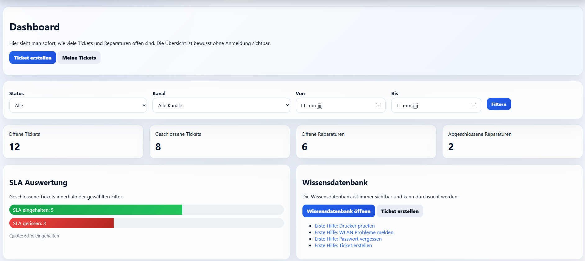 Screenshot zu Ticketsystem