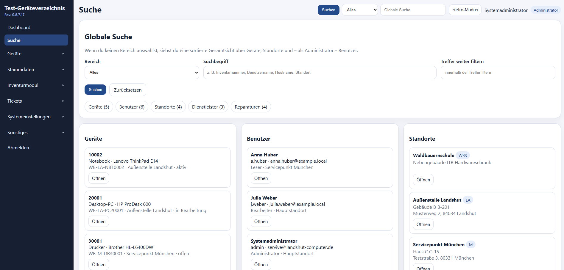 Screenshot zu Geräteverzeichnis