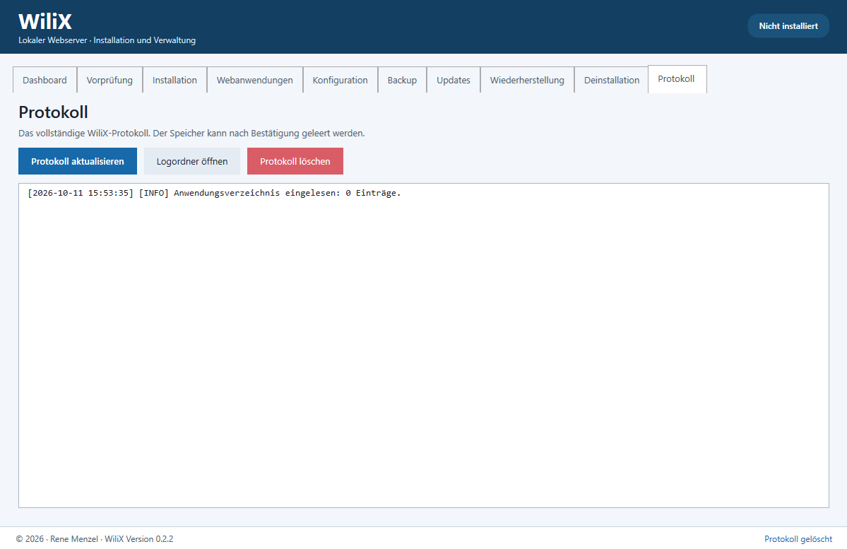 Screenshot zu WiliX lokaler Webserver