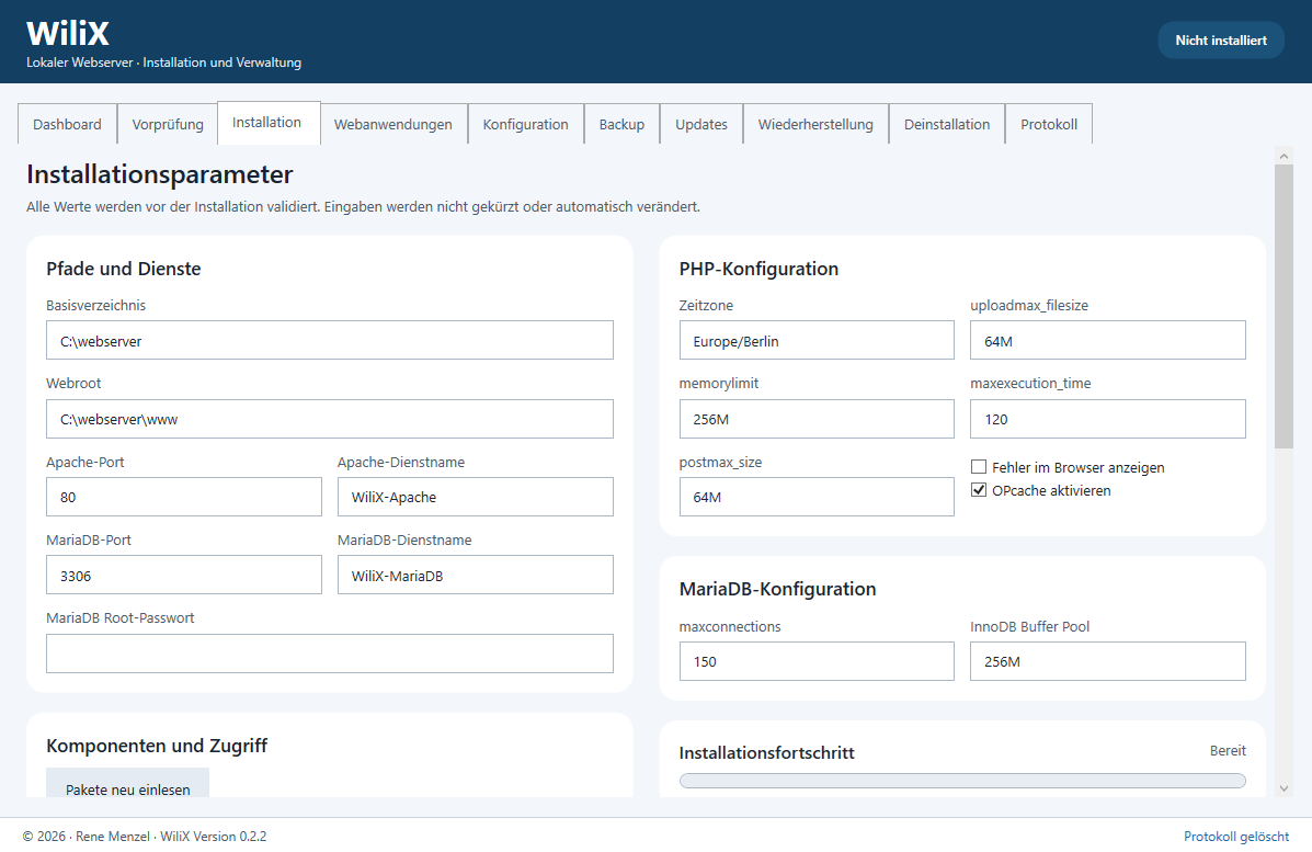 Screenshot zu WiliX lokaler Webserver