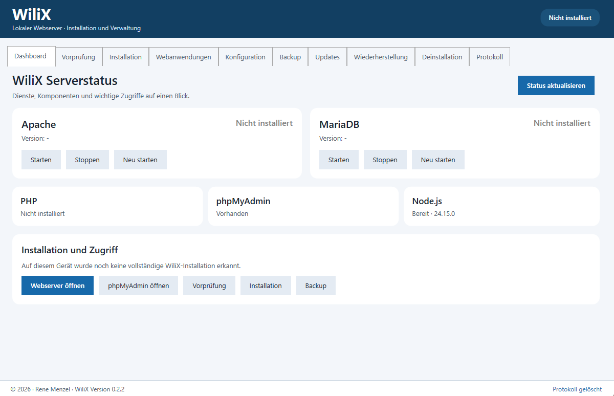 Screenshot zu WiliX lokaler Webserver