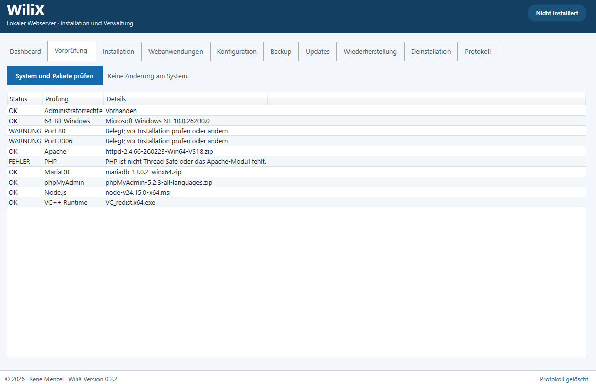 Screenshot zu WiliX lokaler Webserver