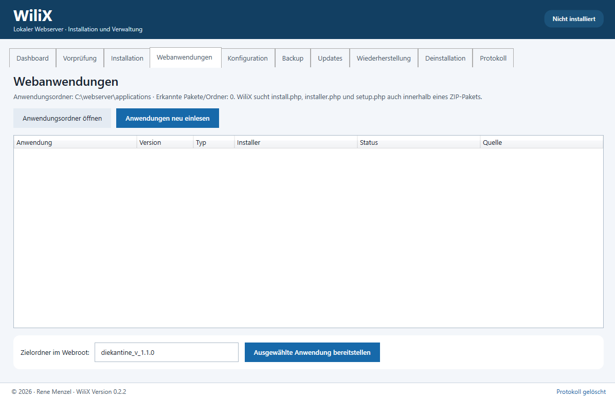 Screenshot zu WiliX lokaler Webserver