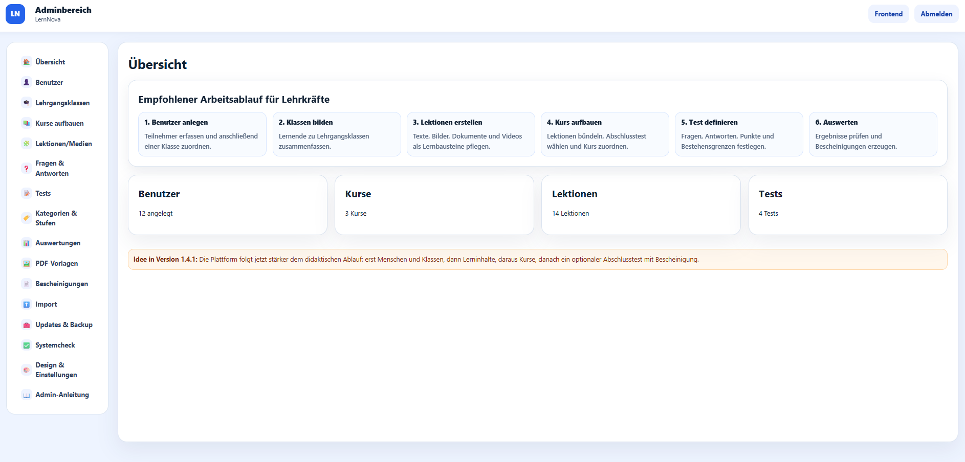 Screenshot zu Lernplattform